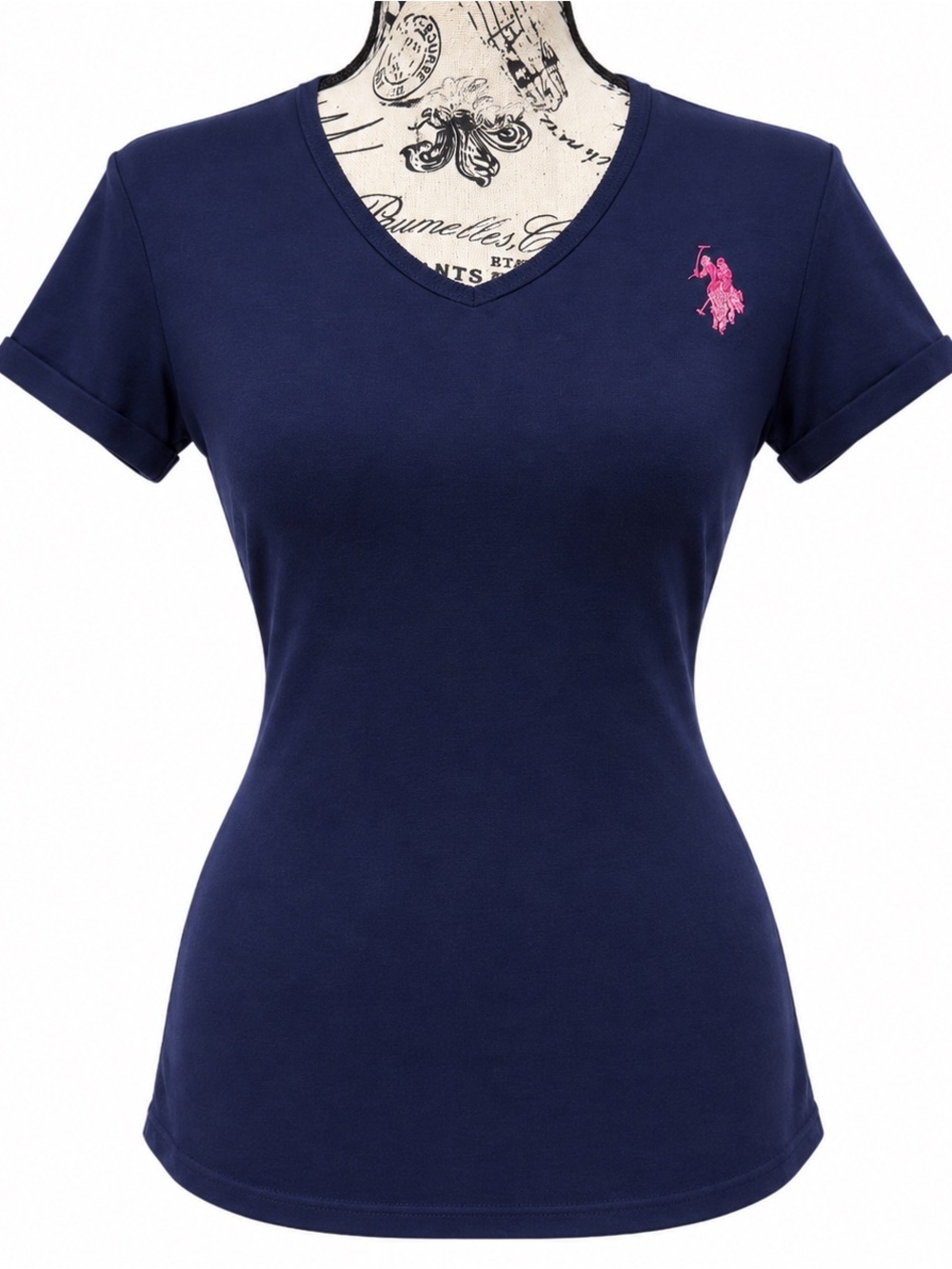 Polo by Ralph Lauren Navy V‑Neck Tee with Pink Pony